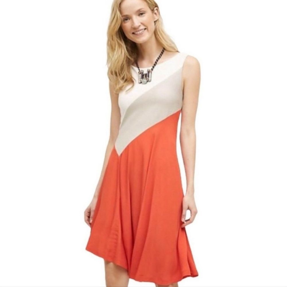 Anthropologie Dress Maeve Midi Orange White Neutral Size XL Spring Summer EUC